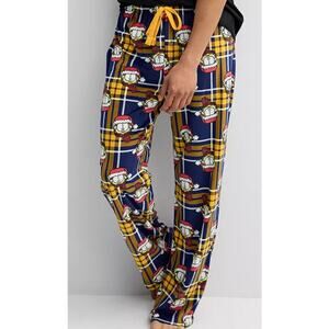 Garfield Holiday Pajama Pants Navy Blue Yellow Plaid Christmas Men's MEDIUM